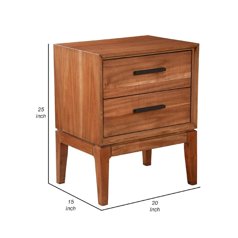 Honey Brown 2 Drawer 20 in. W Nightstand with Sturdy Hardware and Ample Storage