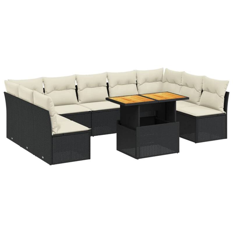 vidaXL Patio Sofa Set with Cushions Table and Sofa Modules 10 Piece Poly Rattan - 21.7 x 39.4 x 28.7