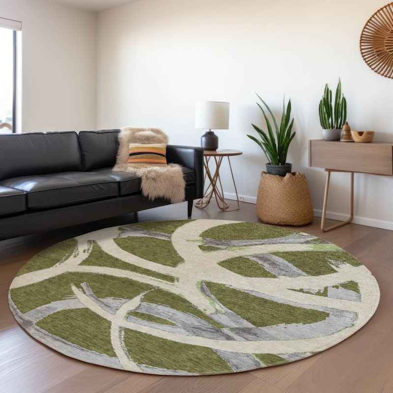 Machine Washable Indoor/ Outdoor Abstract Contemporary Chantille Rug