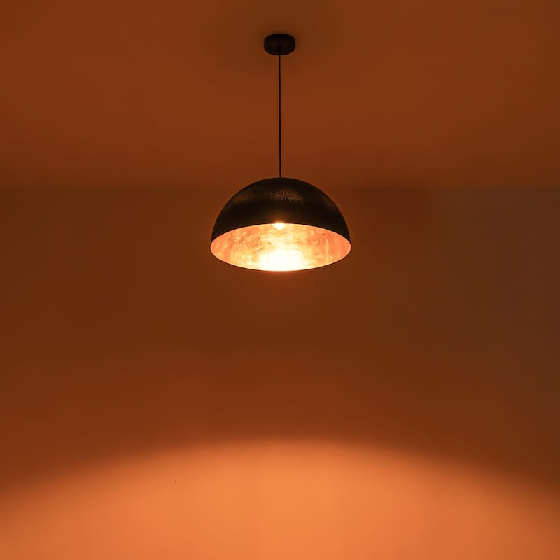 1-Light Vintage Industrial Painted Black Gold Leaf Dome Pendant Kitchen Island Lighting - 19.6 in. W x 11.8 in. H