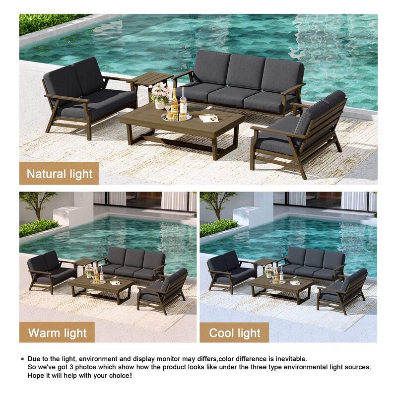 Teak Outdoor Seating Set with Daybed & Tables.