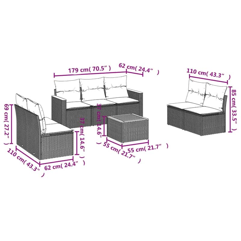 vidaXL Garden Sofa Set Black - 24.4 x 24.2 x 27.2