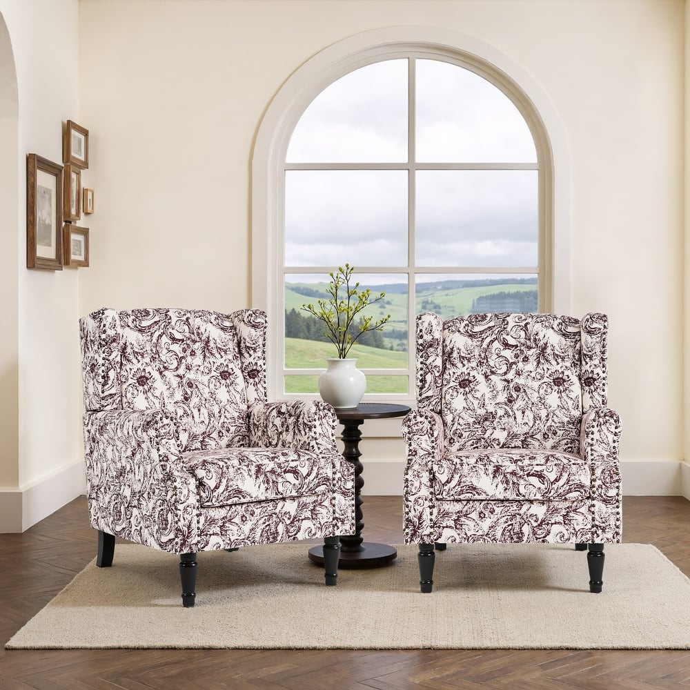 Set of 2 Patterned Upholstered Accent Chair for Living Room