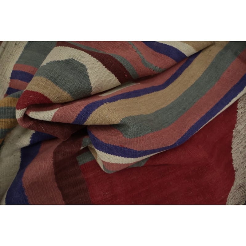 Hand Woven Oriental 100% Wool Carpet Southwestern Tribal Multi-Colored Kilim Area Rug - 9' 8'' X 7' 11''