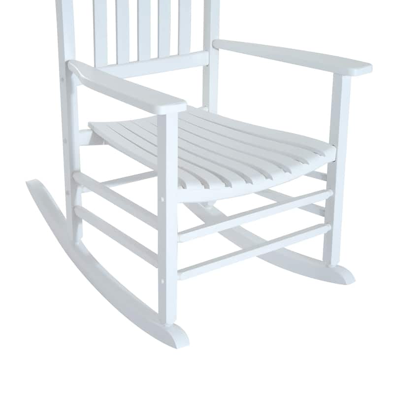 Outsunny Wood Rocking Chair Rocker with Slatted Back, White