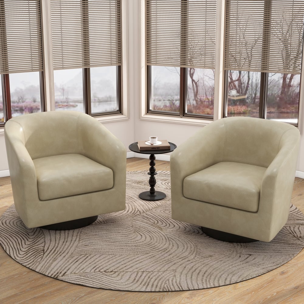 2 Set Round Barrel Chair 360-Degree Swivel Accent Chairs