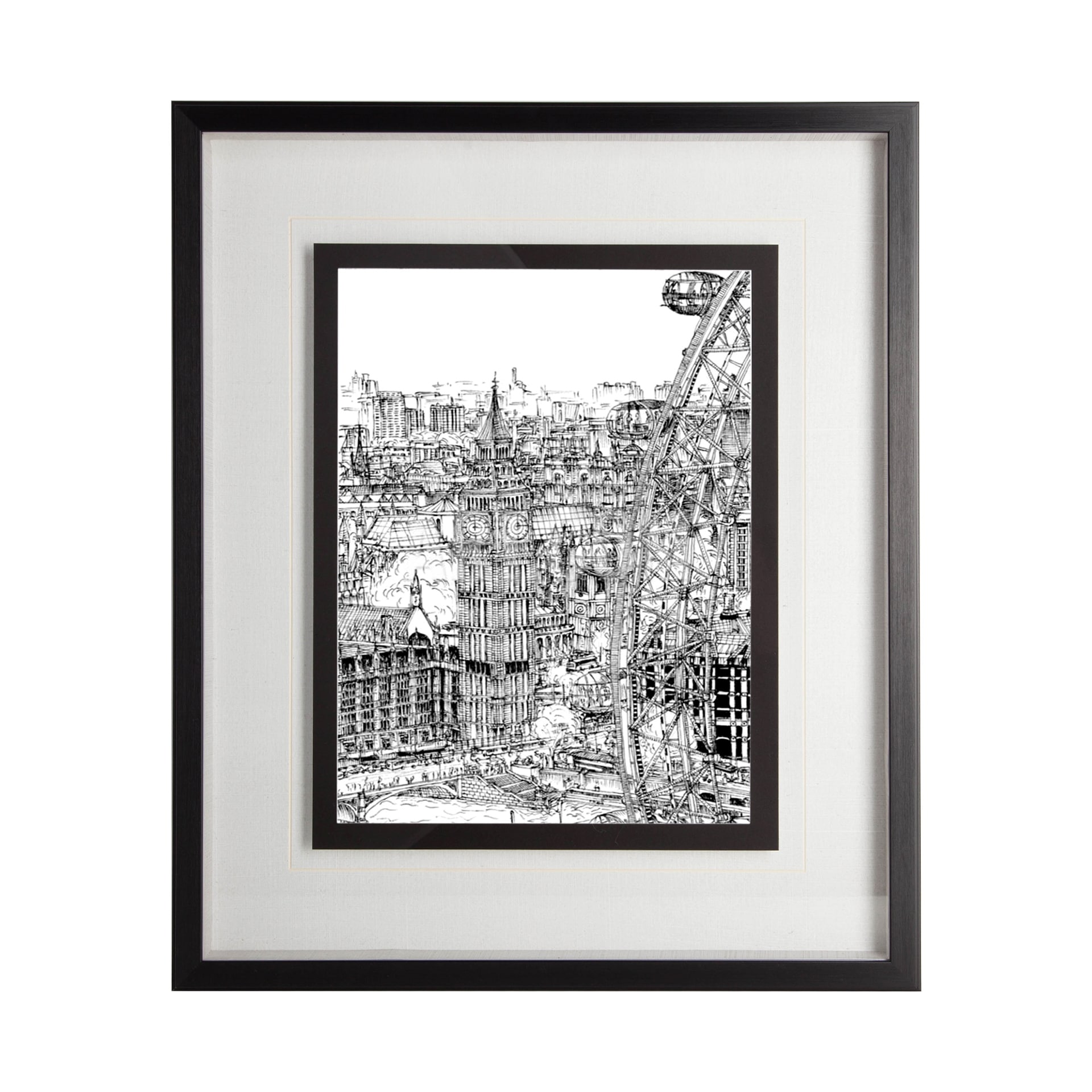 B&W City Scene IV by Melissa Wang a Hand Embellished Textured Framed Art Print Matted under Glass