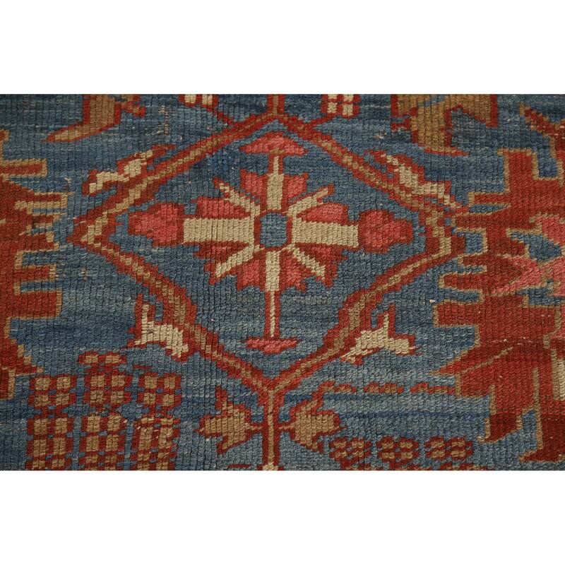 Hand Knotted Oriental 100% Wool Carpet Traditional Floral Navy Blue & Blues Heriz Area Rug - 10' 9'' X 9' 3''