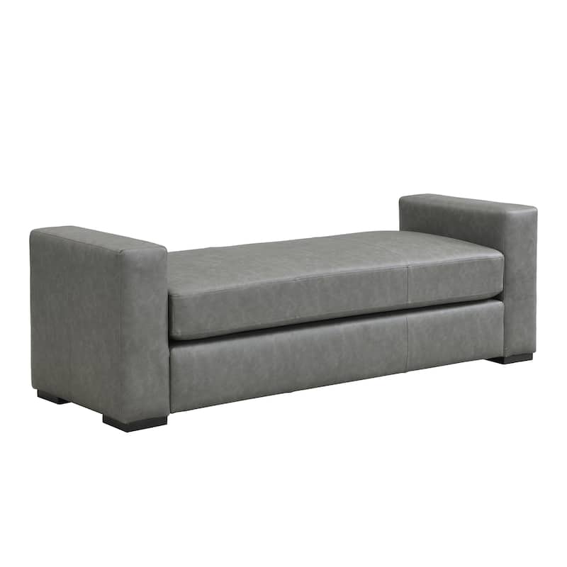 Entryway Bench, 57.70" Stylish Faux Leather Bench with Square Armrests