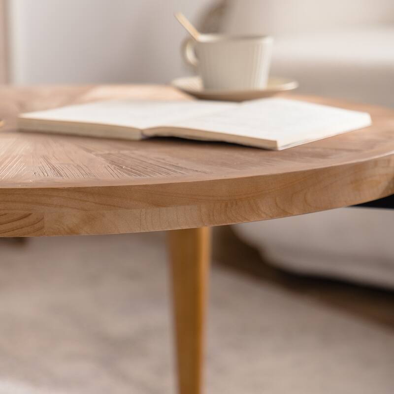 Wood Coffee Table, Farmhouse Rustic Round Living Room Tea Table, Modern Center Table Cocktail Table