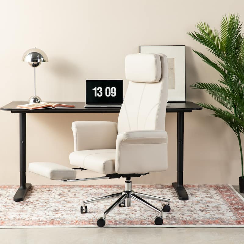Glitzhome 49"H Modern Adjustable Swivel High Back Ergonomic Office Chair with Armrest and Extendable Footrest