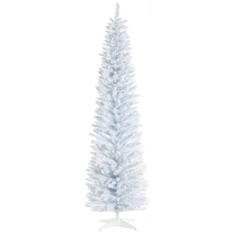 Artificial Snow Flocked Christmas Tree, 7ft Slim Pencil Design, Fire-Safe and Easy Setup