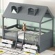 preview thumbnail 15 of 22, Twin Size Wooden House Bed with Fence and Roof for Kids