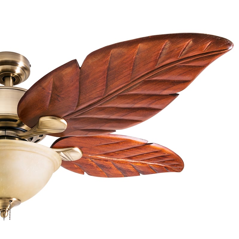 52" Honeywell Royal Palm Aged Brass LED Ceiling Fan with Light, Pull Chain