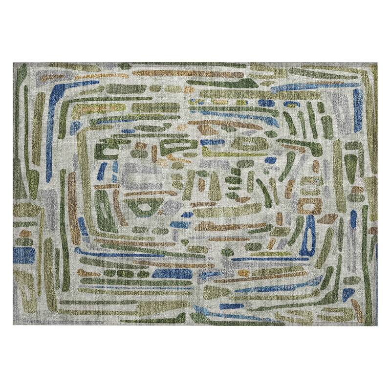 Machine Washable Indoor/ Outdoor Global Geo Chantille Rug