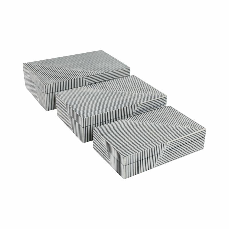 Resin Wood Decorative Box Striped Pattern (Set of 3) - 10/11/12" Black - 12" x 8" x 4" - 12" x 8" x 4" - Black