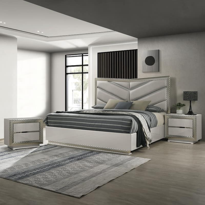 Furniture of America Urene Glam 3-Piece Grey Queen Platform Bedroom Set with LED Light - Grey