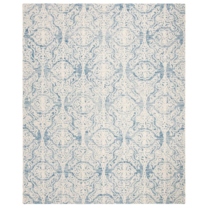 SAFAVIEH Handmade Blossom Mahalia Modern Floral Wool Rug - 9' x 12' - Blue/Ivory