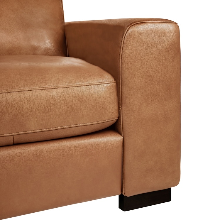 Oversized Genuine Leather Sofa - Ultimate Comfort Mid-Century Living Room Sofa Modern Couch with Sturdy Block Legs