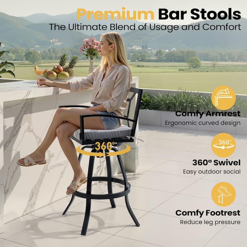 30'' H Outdoor Patio Premium All-Aluminum Swivel Sunbrella Cushion Bar Stool