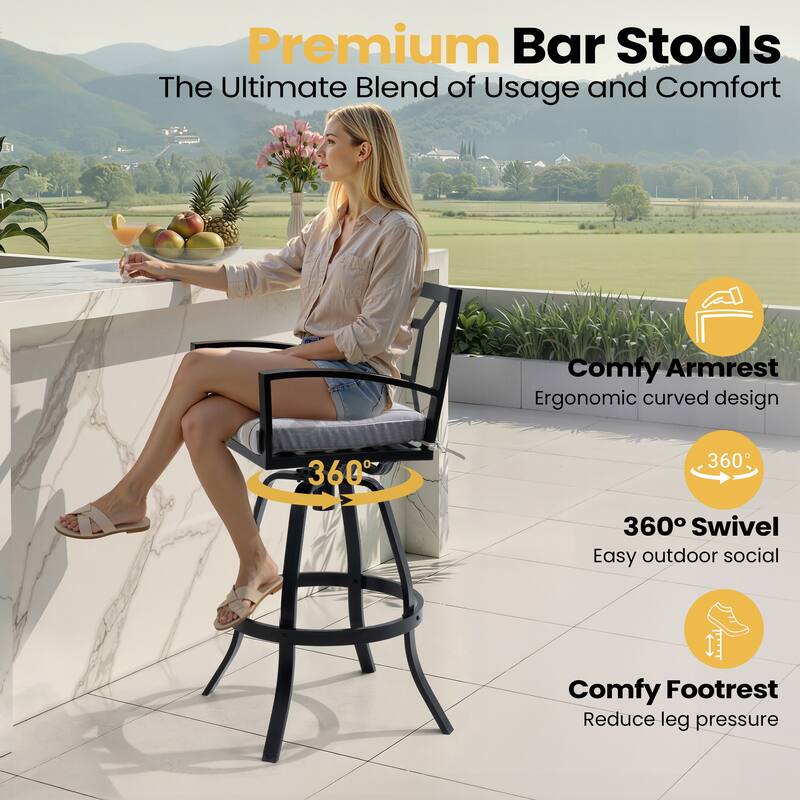 VredHom Outdoor Patio All-Weather Aluminum Swivel Sunbrella Cushion Bar Stool