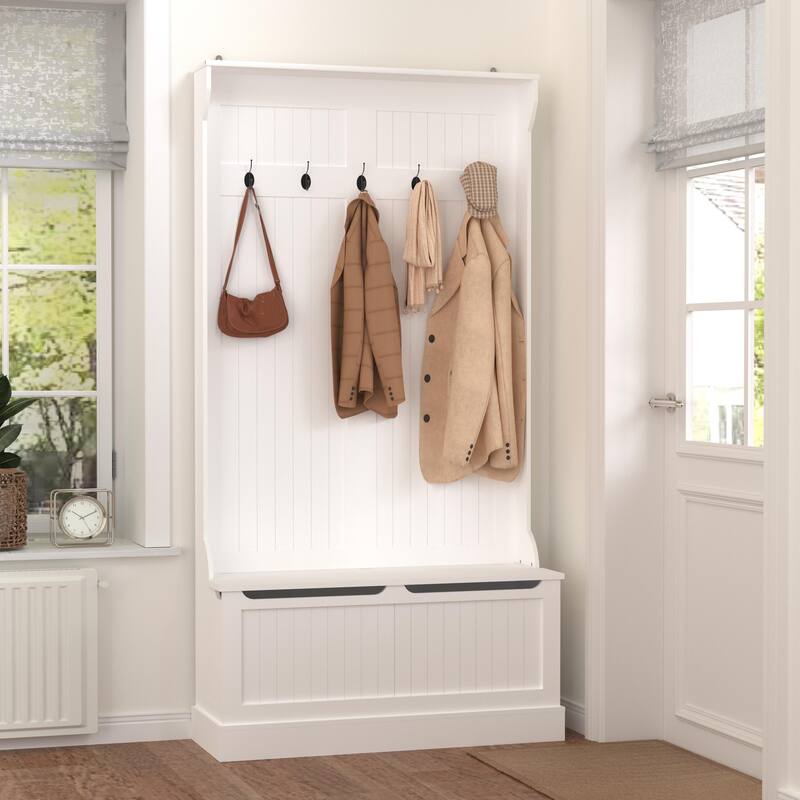 Modern Style Coat Rack,Entryway Bench Standing, Hall Tree with Shoe Storage, Entryway Organizer with 5 Hooks