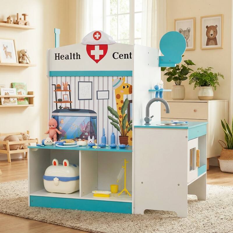 Gymax Kids Doctor Play Set w/Faucet Sink ECG Monitor Body Parts