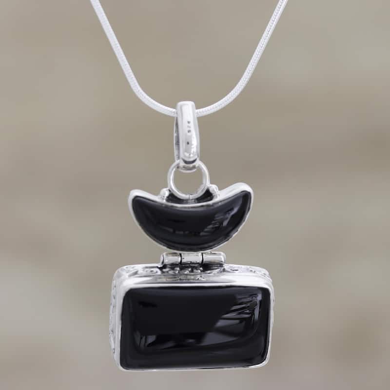 Novica Handmade Black Midnight Onyx Pendant Necklace