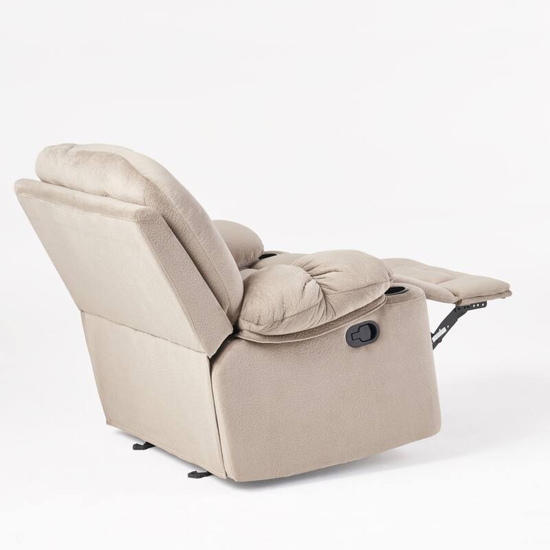 Stylish Manual Recliner with Soft Fabric Upholstery, Plush Padding, and Dual Cup Holders
