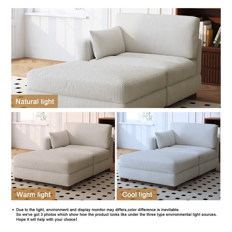 Modern 43'' Corduroy Comfy Sectional Chaise Lounge with Pillow