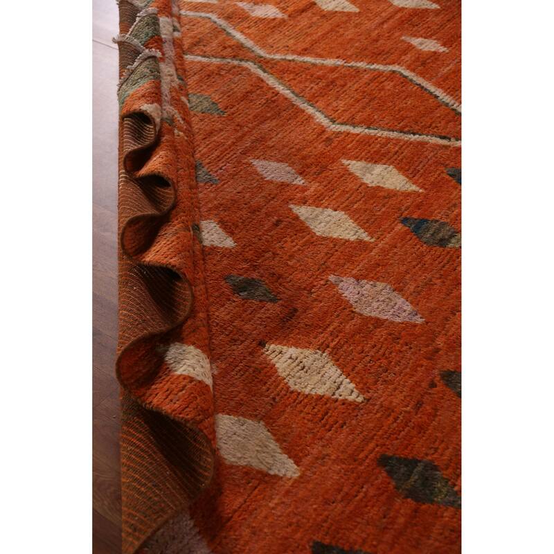 Orange Moroccan Oriental Large Rug Hand-Knotted Wool Carpet - 10'2" x 13'10"