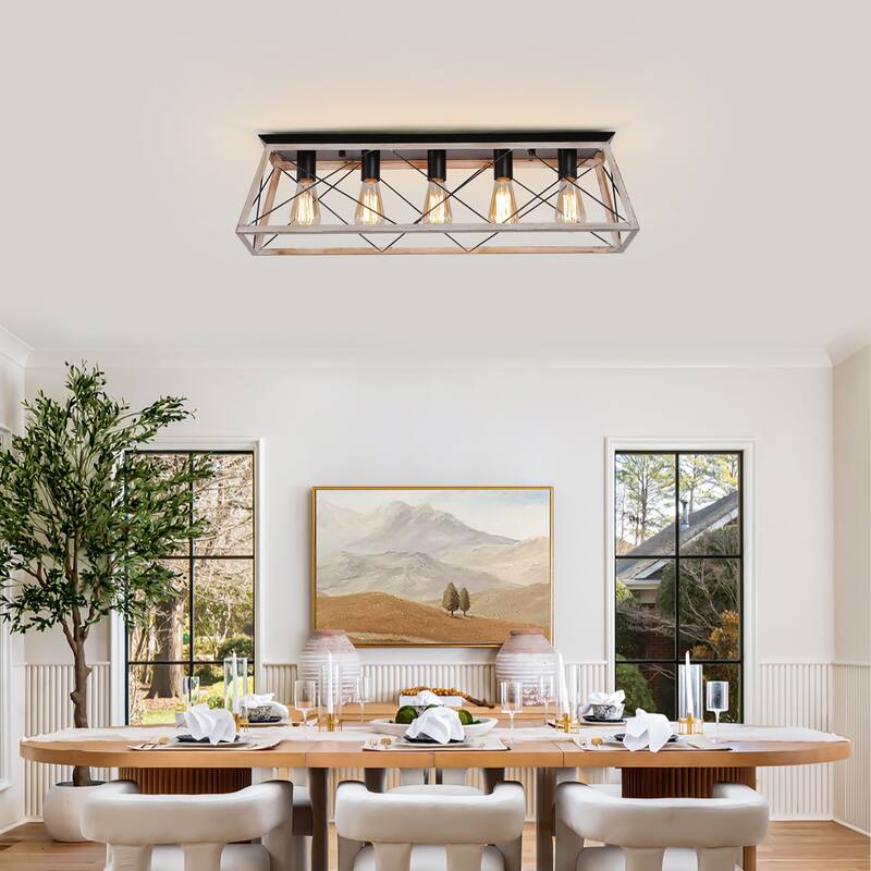 Starsky Farmhouse Rectangular Flush Mount Ceiling Light with Open Cage Design