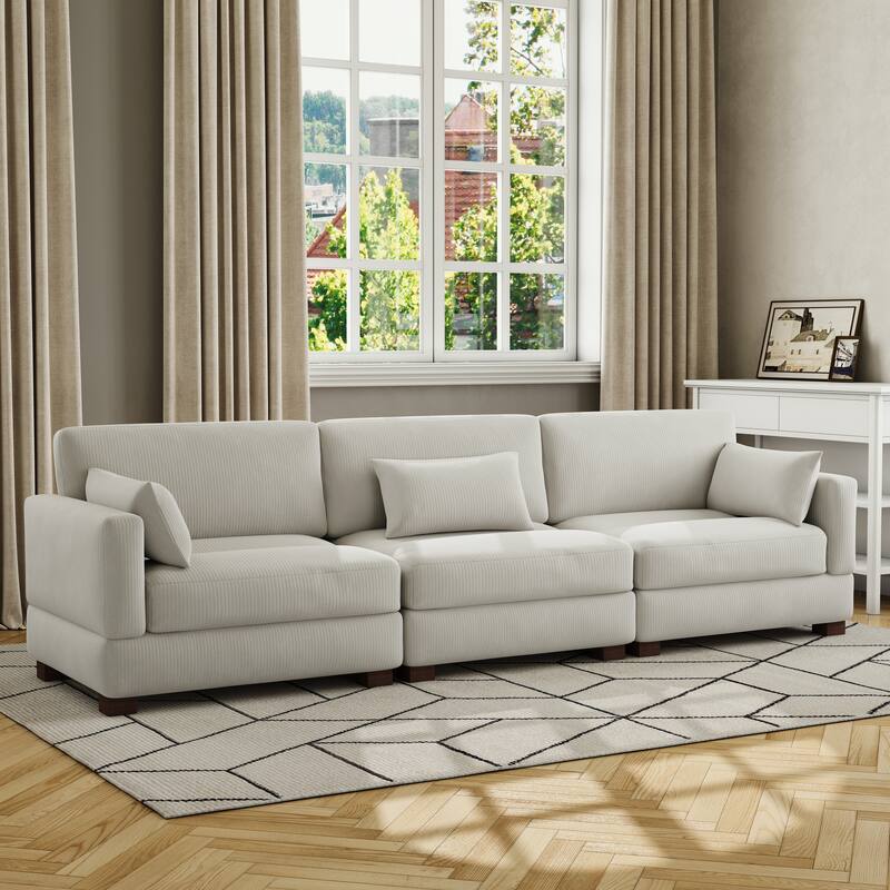 Corduroy Modular Sectional Sofa with Ottoman and Pillows