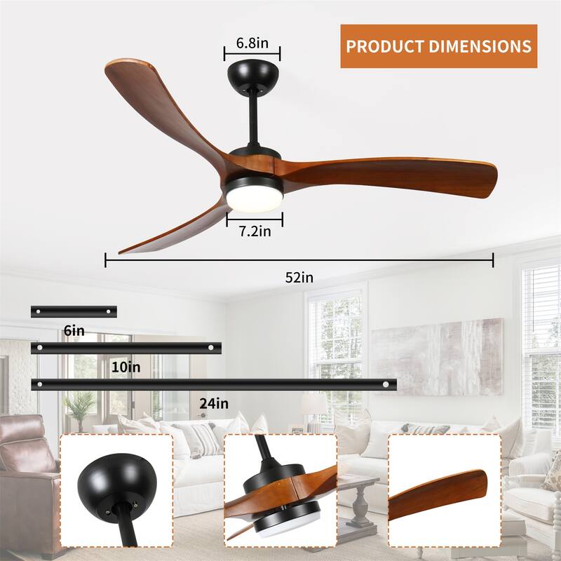 52" 3 Leaf Ceiling Fan Light with DC Inverter Motor and Remote Control