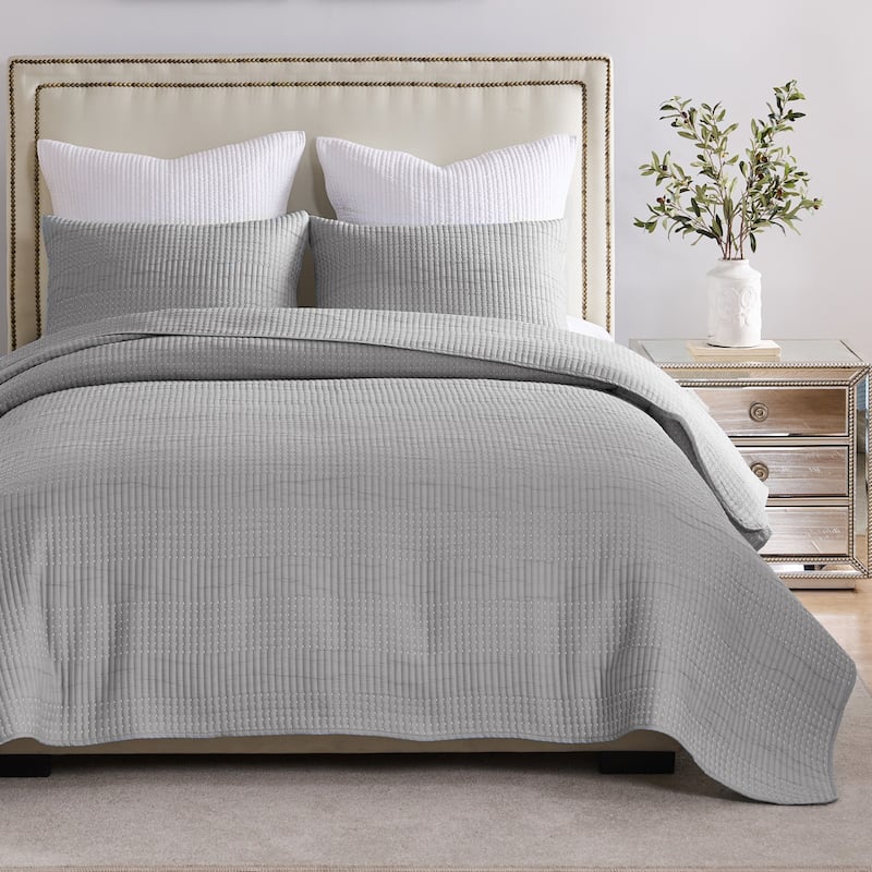 Greenland Home Textured Fashion Finely Stitched Quilted Coverlet Set - King - Cal King - Cosmo Gray