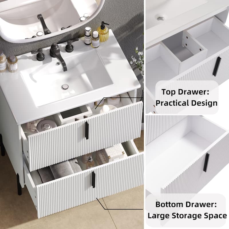 Christopher Knight Home - Callidora 30" Bathroom Vanity with Ceramic Sink and Full-Extension Drawers