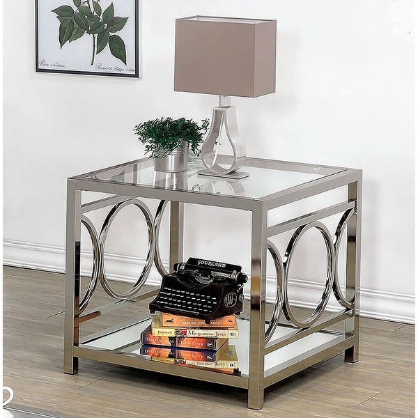 Silver Orchid Pehrson Glass Top Metal End Table. Opens flyout.