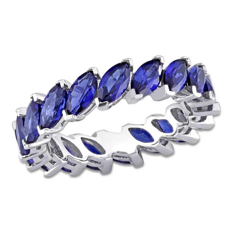 Miadora Marquise-cut Created Blue Sapphire Full-Eternity Band in 14k White Gold