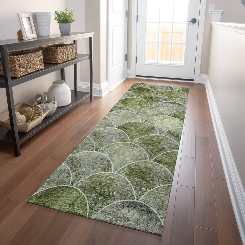 Machine Washable Indoor/ Outdoor Chantille Contemporary Rug - Green - 2'3" x 7'6"