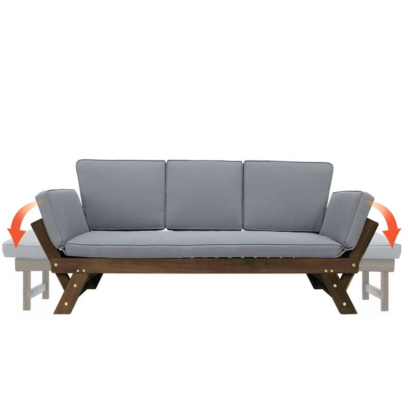 Outdoor Solid Wood Daybed Sofa with Adjustable Armrests