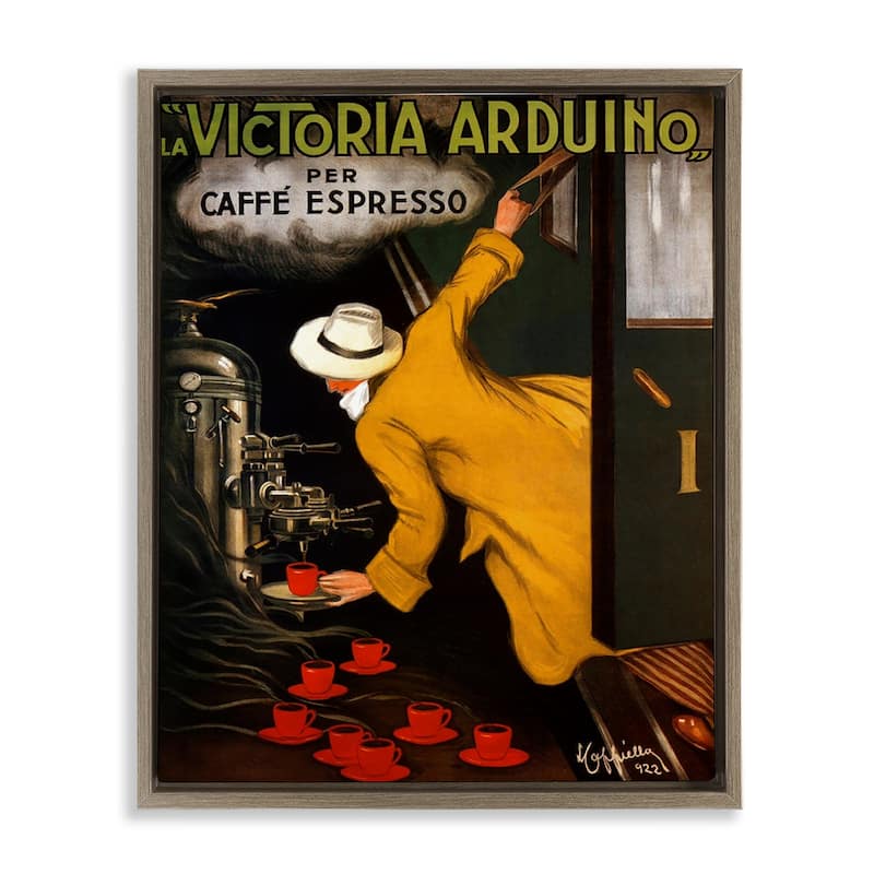 Stupell Vintage Espresso Advertisement Framed Floater Canvas Wall Art Design By Marcus Jules - 25 x 31 - Brown
