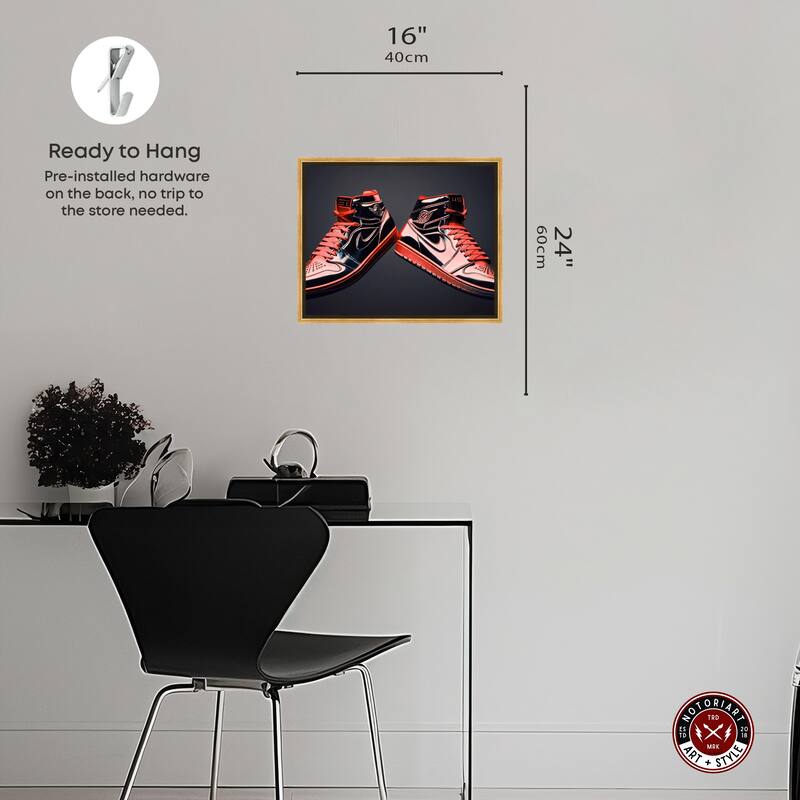 Notoriart Red Sneakers On Display Framed Sneaker 1 Piece Canvas Wall Art