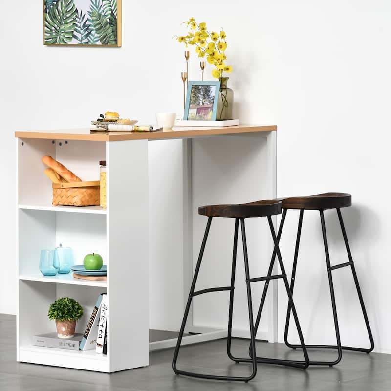 Modern Bar Table Counter Height Dining Table with 3 Storage Shelves for Kitchen, Dining Room, Living Room, White