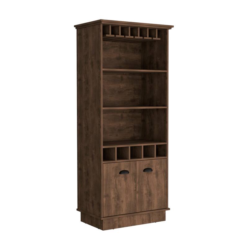 Dundee 70-Inch High 10-Glass Bar Cabinet with 5 Cubbies