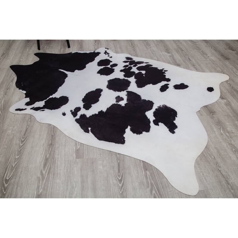 Rio Collection Black/White Faux Cowhide Printed Rug