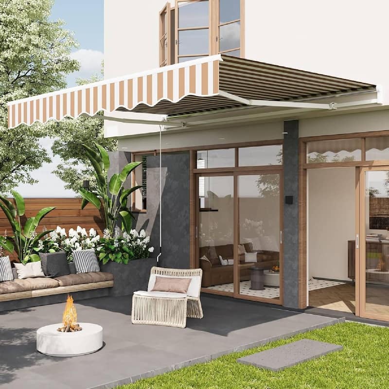 13'x10' Retractable Waterproof Patio Awning, Sun Shade Awning with Manual Crank Handle - N/A - Multi-Color