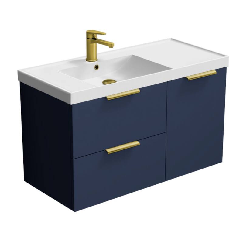 Nameeks Lisbon-3619-W Lisbon 36" Wall Mounted Single Basin Vanity Set - Night Blue / Matte Gold - Painted