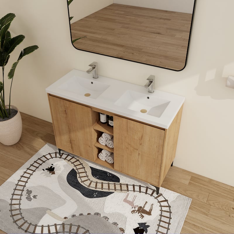 Malwee 48" FreeStanding Bathroom Vanity, Floor Stand Bathroom Vanity with Resin Sink,Soft Close Door,Adjustable Shelf