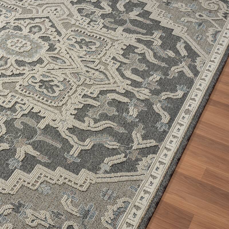 Nautica Indoor/Outdoor Modern Geometric Gray High-Low Rug