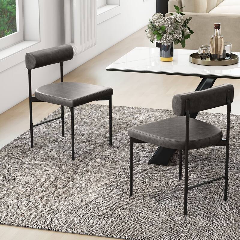 Gymax Dining Chair Set of 2 Faux Leather Upholstered Kitchen Side